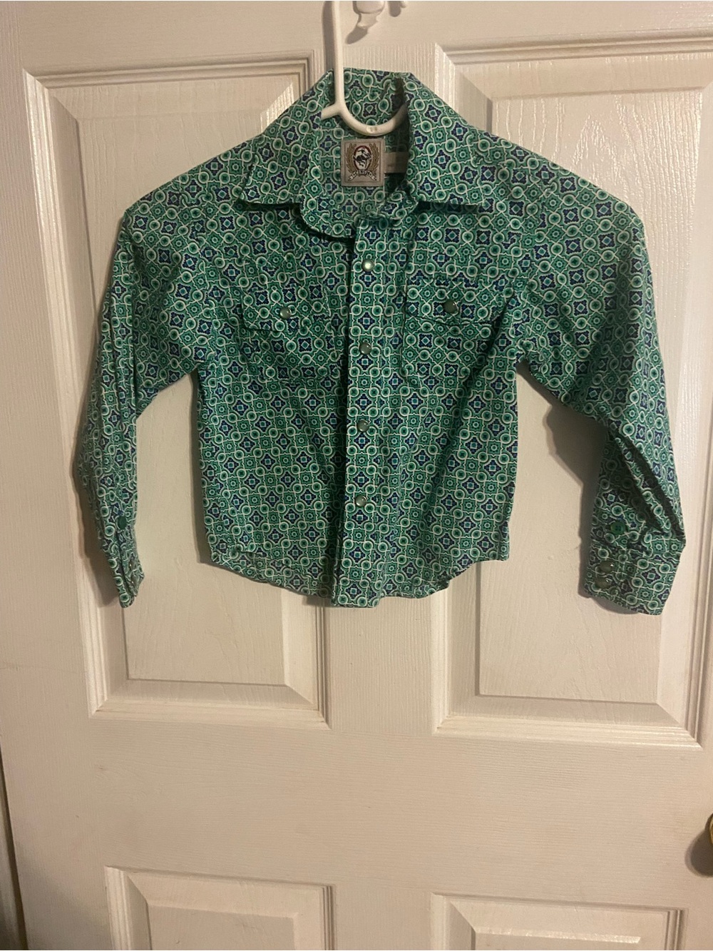 Cinch Boys Green Geometric Button-Down Shirt 3T
